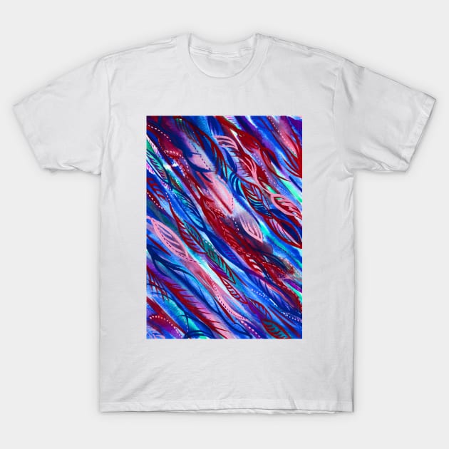 Red Pink and Blue Vines T-Shirt by WaterGardens